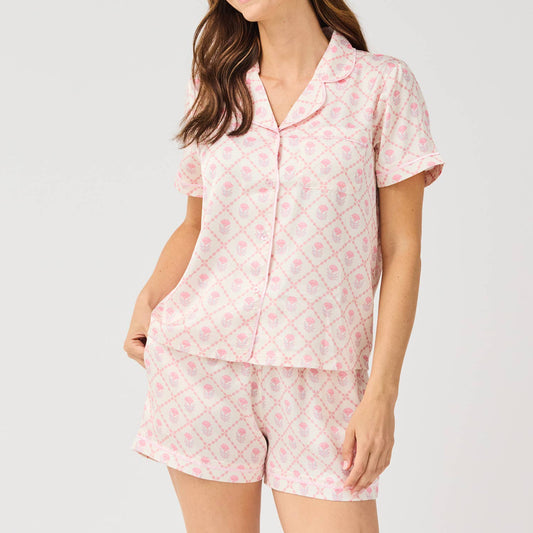 Women's Charlotte Satin Shorts Set | Florette Folly Pink