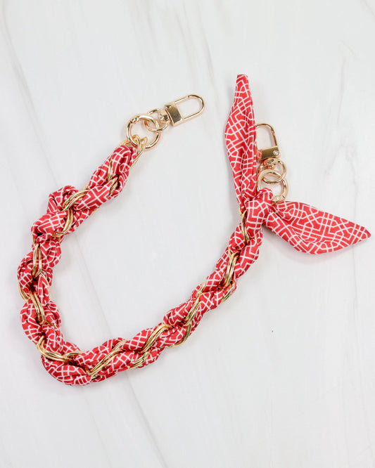 Serafina Scarf Purse Chain Red & White Geometric