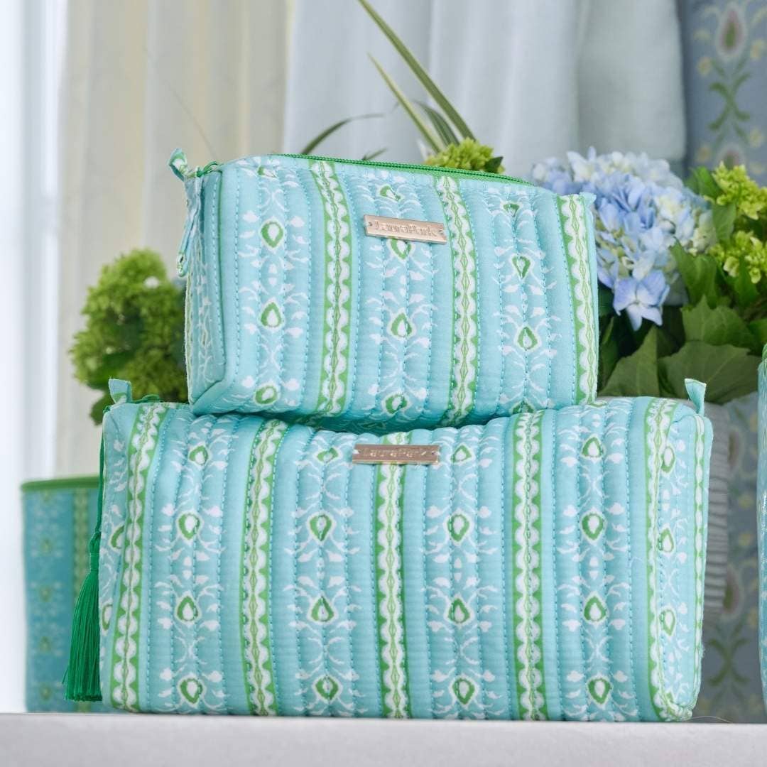 Rosemary Stripe Blue Signature Large Cosmetic Bag
