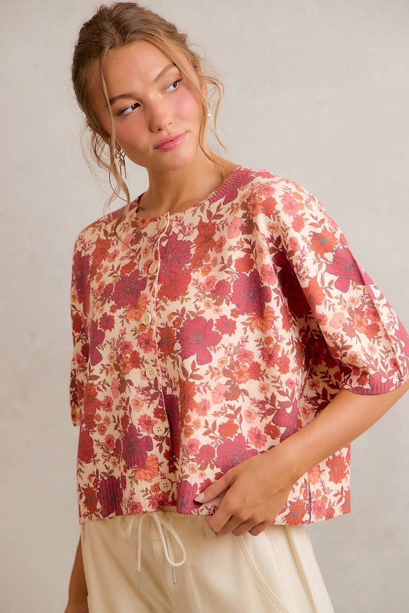 Regina Fall Floral Button Front Sweater