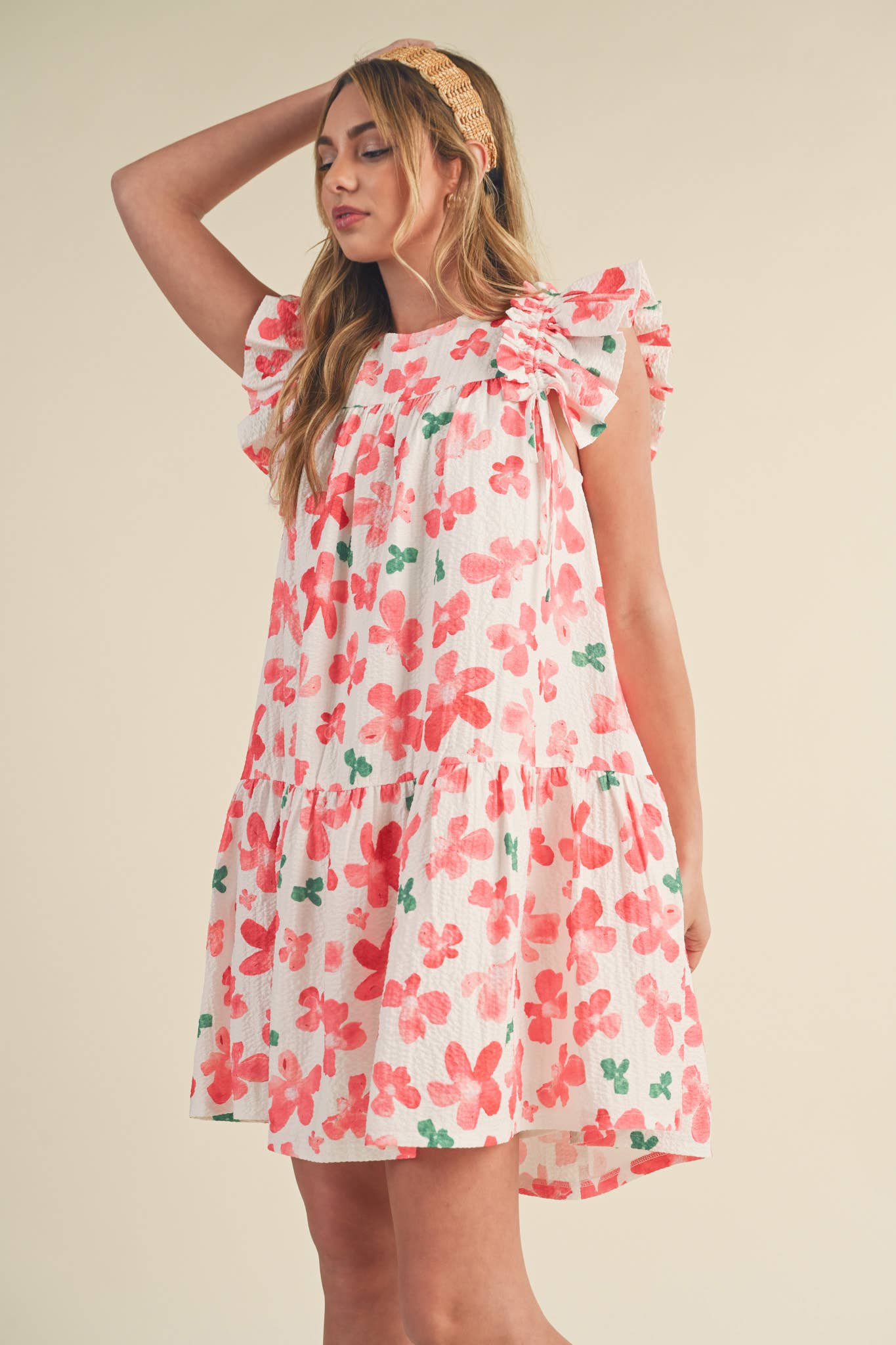 FLUTTER SLEEVE BABYDOLL MINI DRESS