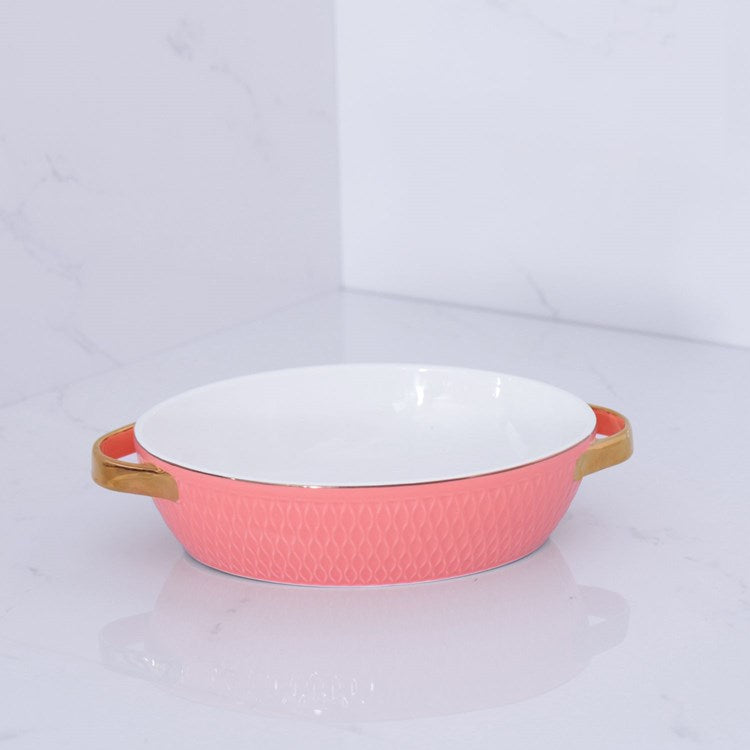 CERAMIC Sm Oval Baker with Gold Handles (Salmon)
