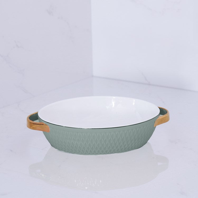 CERAMIC Sm Oval Baker with Gold Handles (Sage)