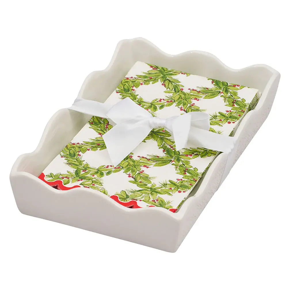 Ceramic Guest Towel Napkin Tray - Holly Berry
