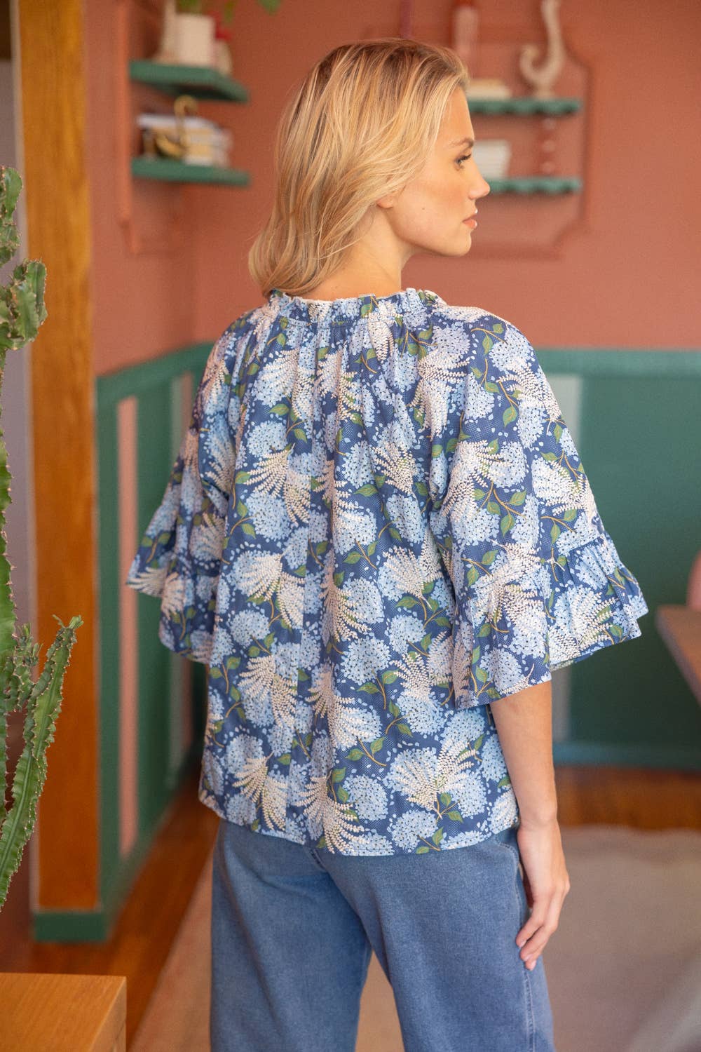 Embroidered Hydrangia Print Top