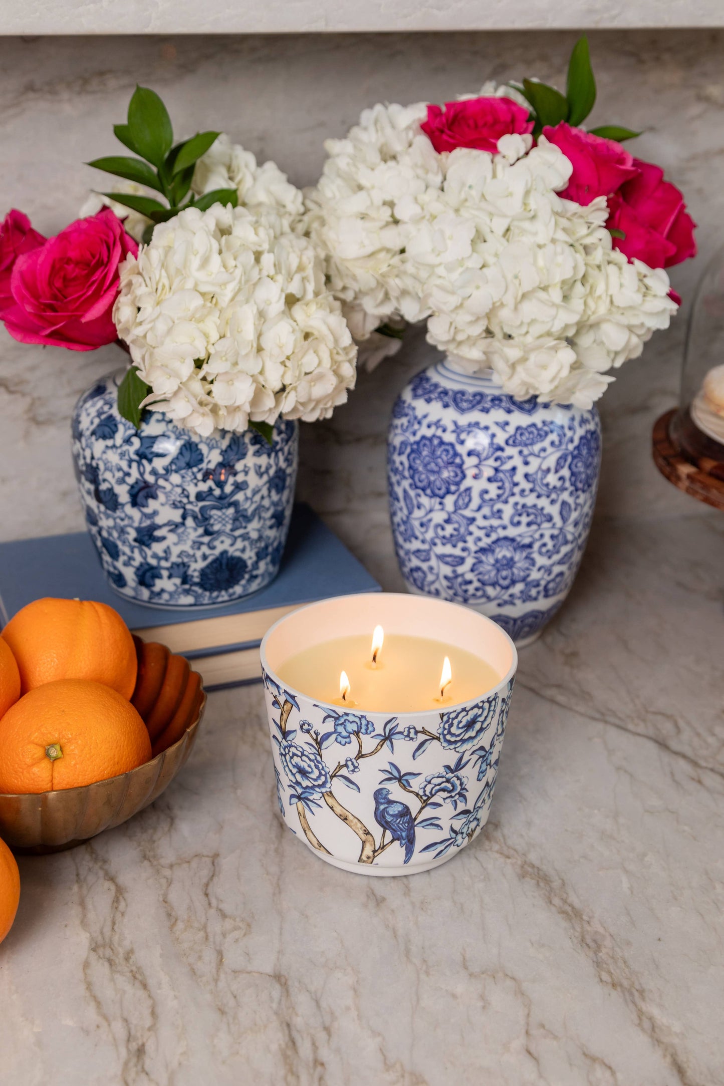 New! Classic Linen Patterned 3 Wick Candle