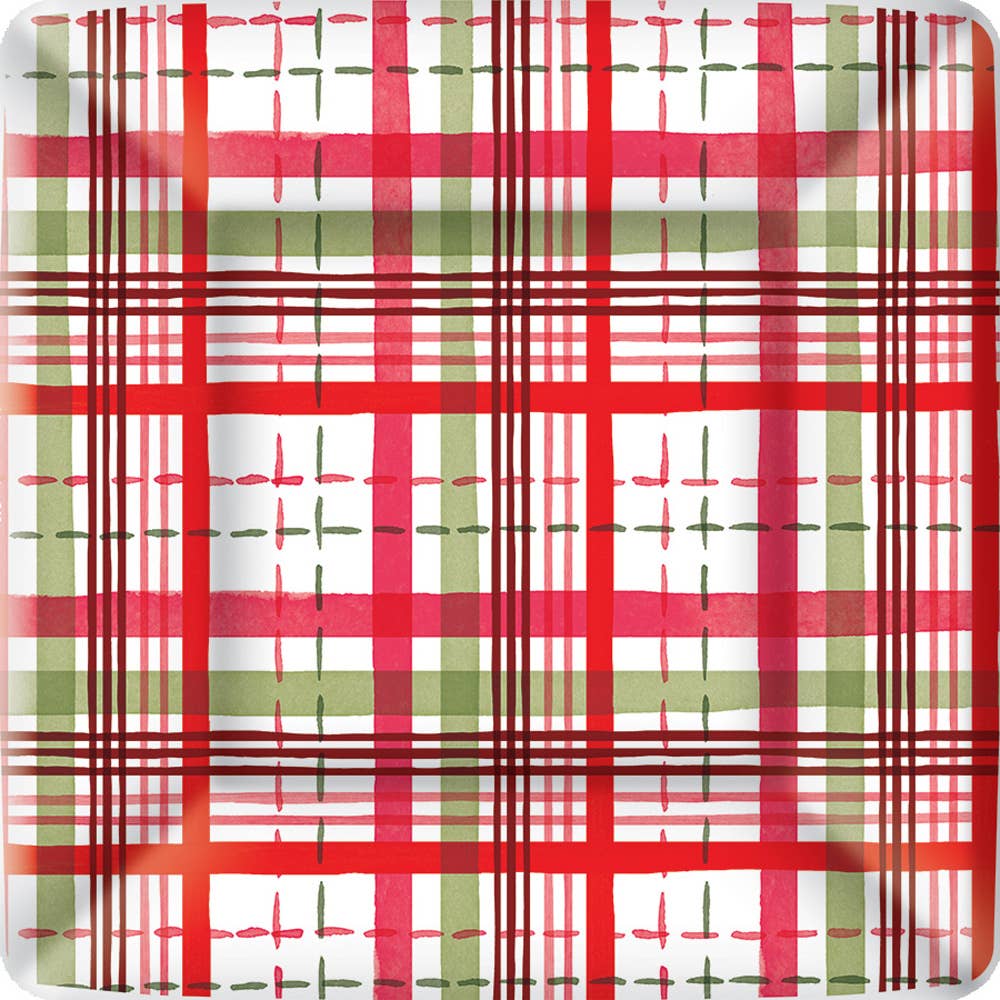 10" Square Paper Plate Pack of 8 Merry Berry Plaid Christmas