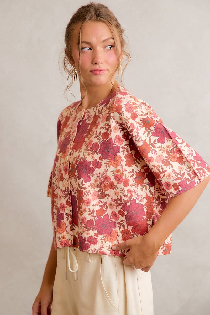 Regina Fall Floral Button Front Sweater