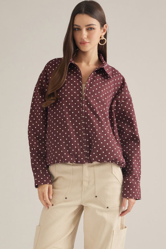 The Della Dot Denim Jacket - Burgundy
