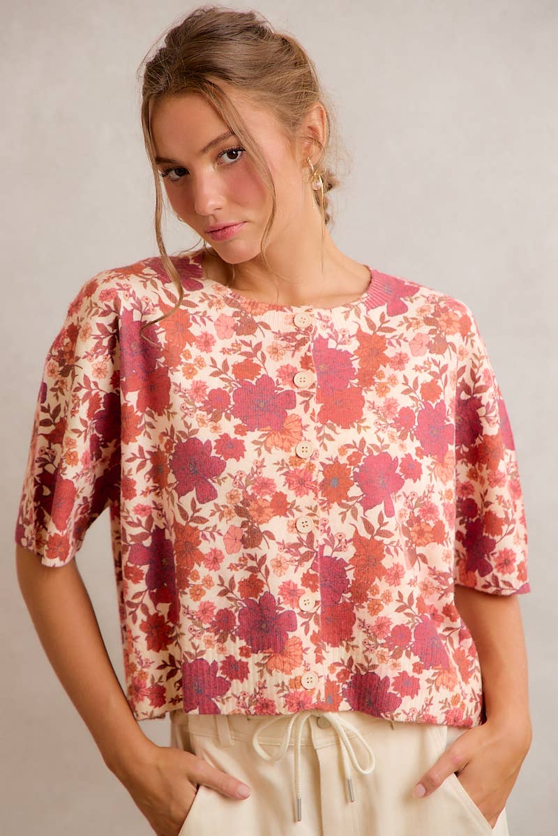 Regina Fall Floral Button Front Sweater