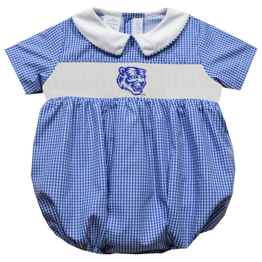 Memphis Tigers Smocked Royal Gingham Short Sleeve Bubble