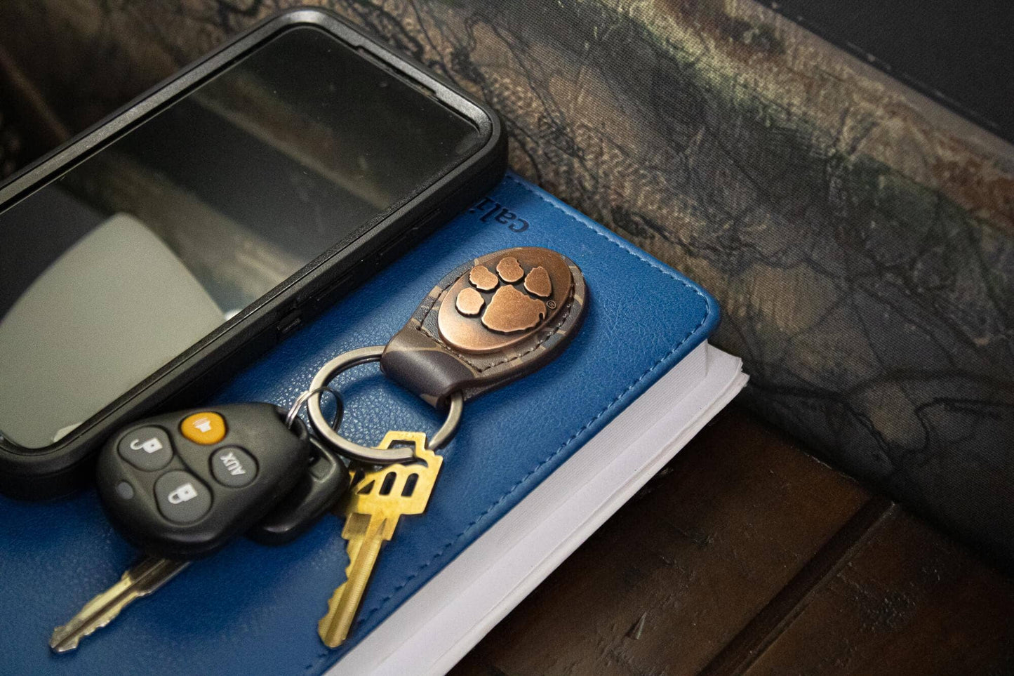 Tigers Oval Camo Leather Key Fob.