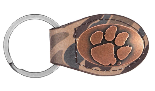 Tigers Oval Camo Leather Key Fob.