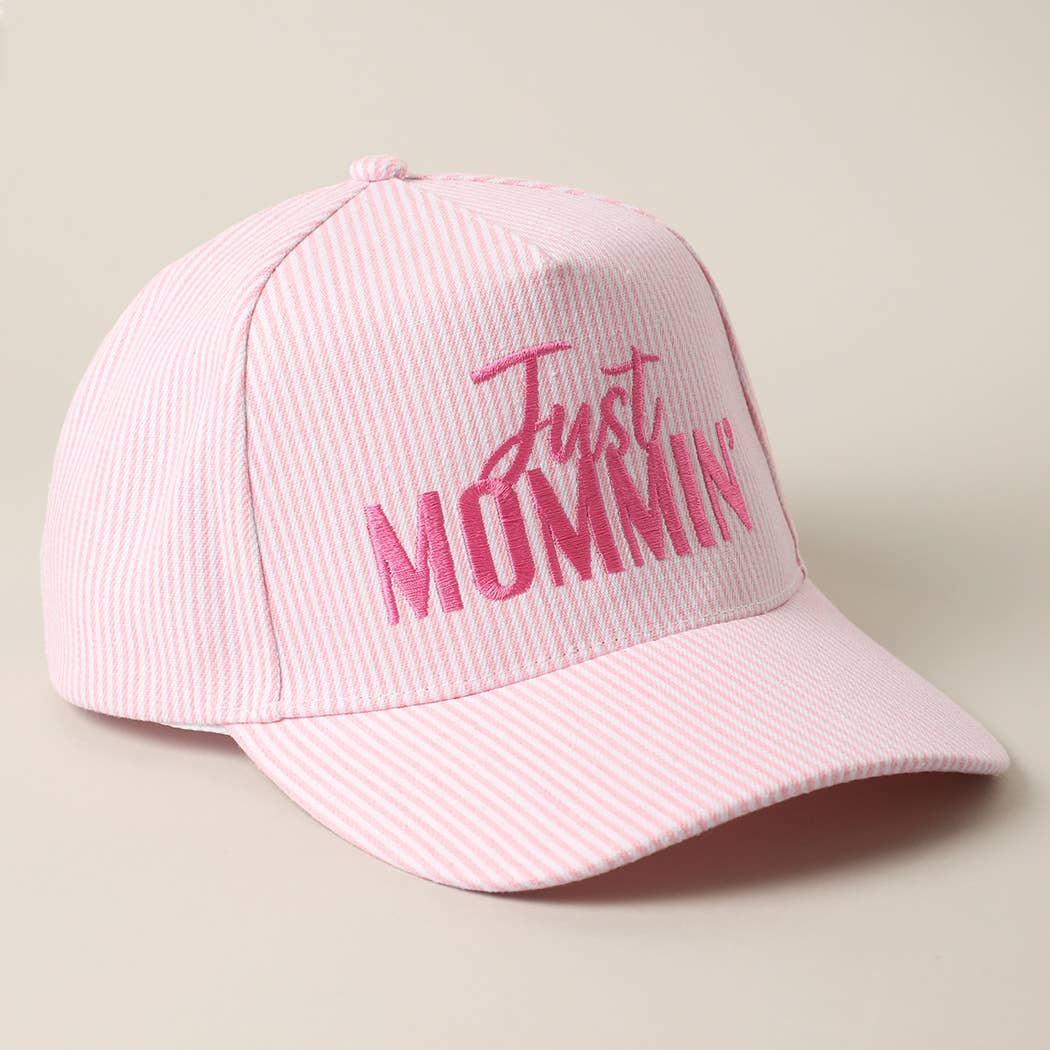 JUST MOMMIN' Embroidered Striped Trucker Hat