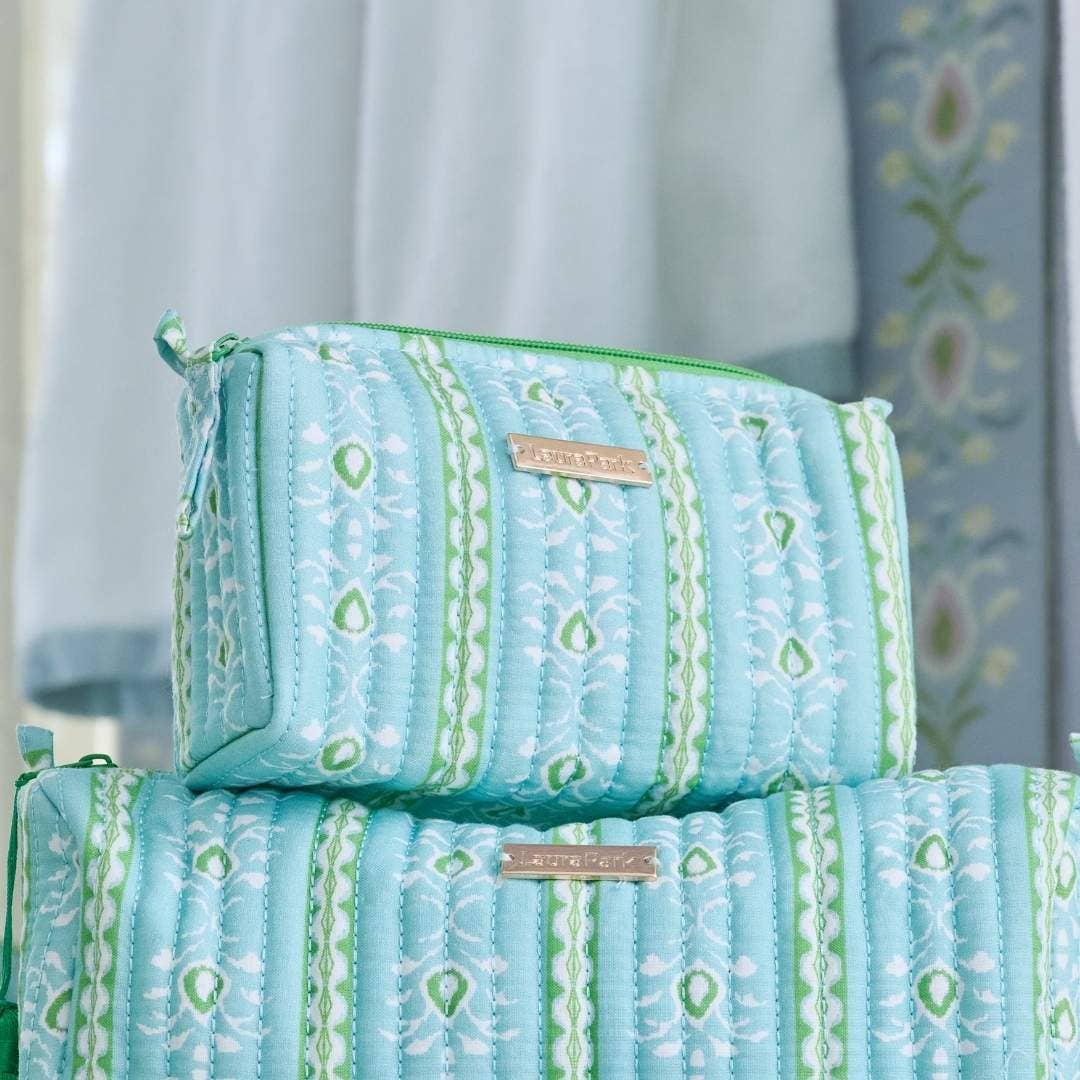 Laura Park Rosemary Stripe Blue Signature Small Cosmetic Bag