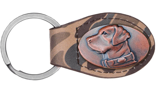 Camo Brown Leather Key Fob ( Bass, Lab, Deer, Mallard )