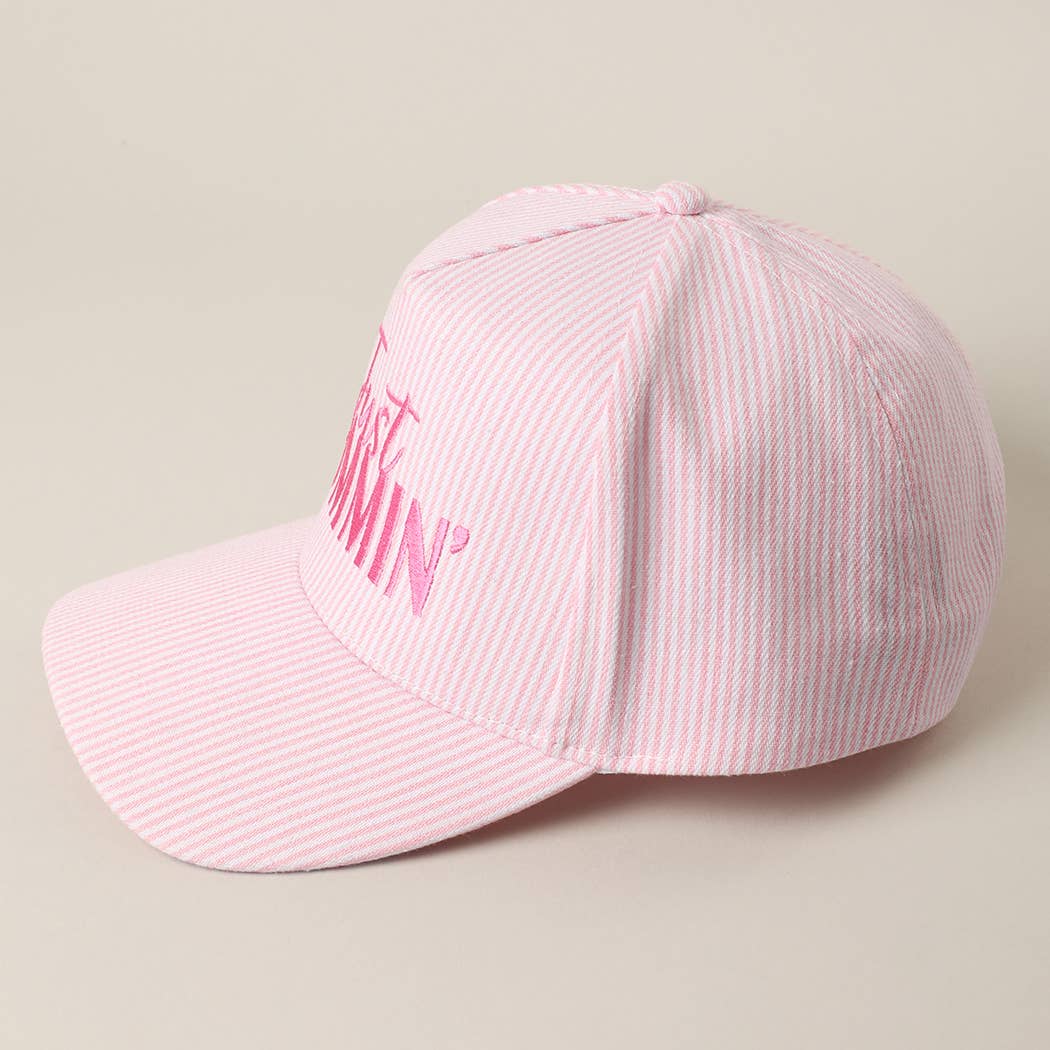 JUST MOMMIN' Embroidered Striped Trucker Hat