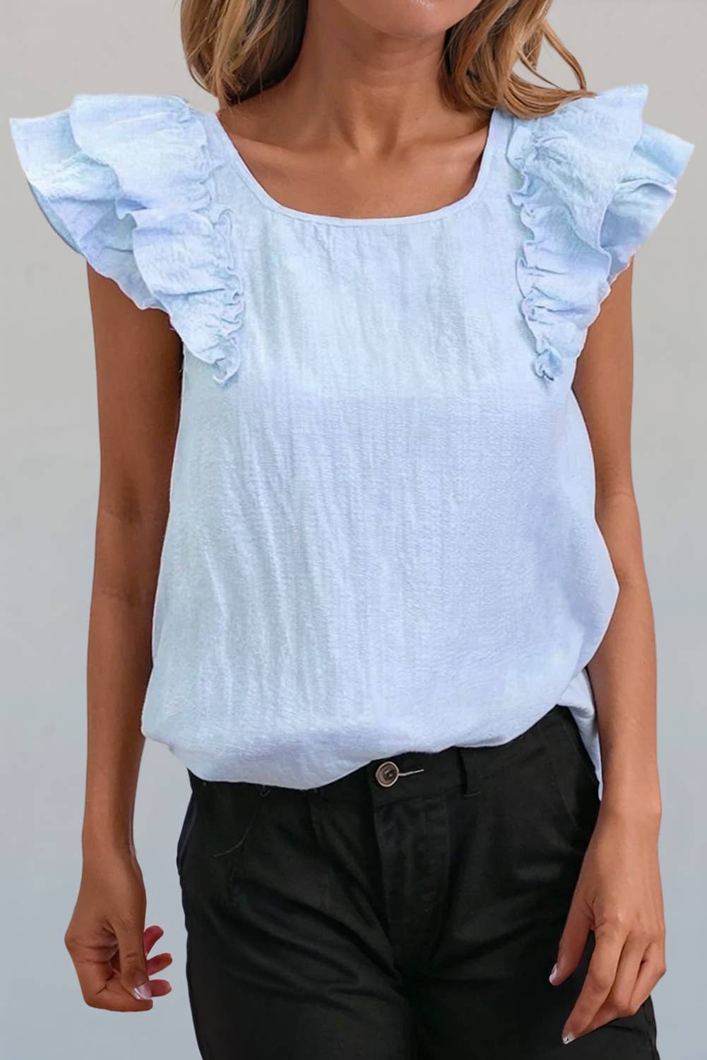 Textured Bow Knot Back Ruffled Blouse  S-XL