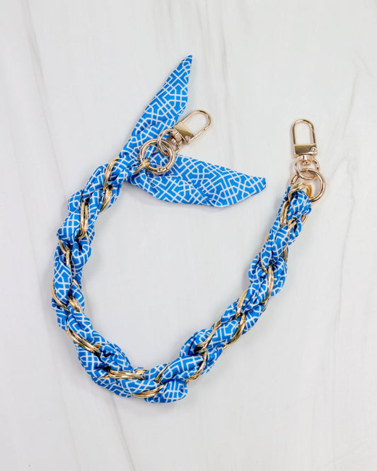 Serafina Scarf Purse Chain Blue & White Geometric