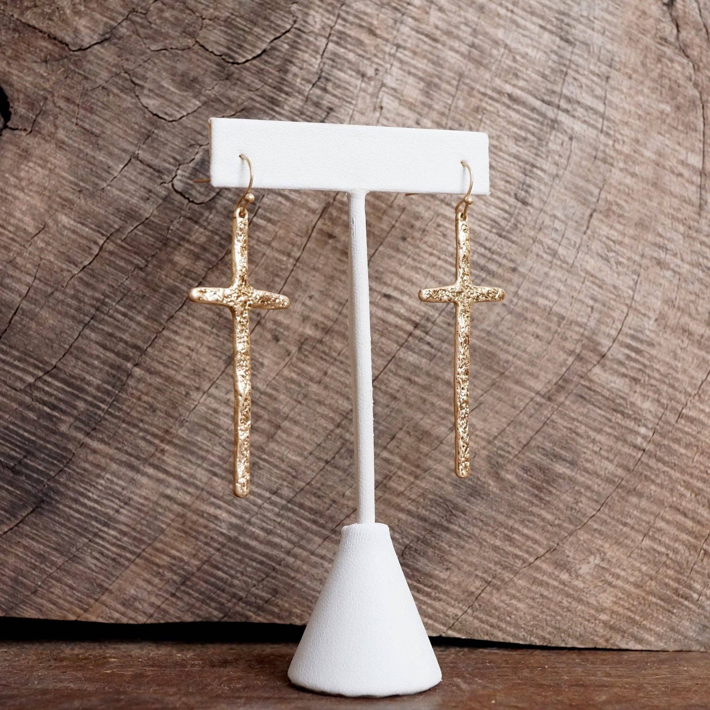 Primitive Cross Earrings Dangle Drop in Gold or Silver