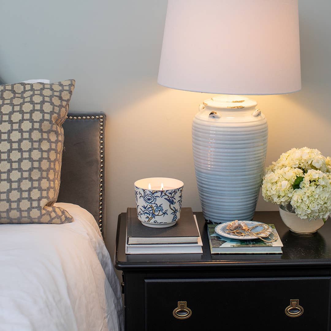 New! Classic Linen Patterned 3 Wick Candle