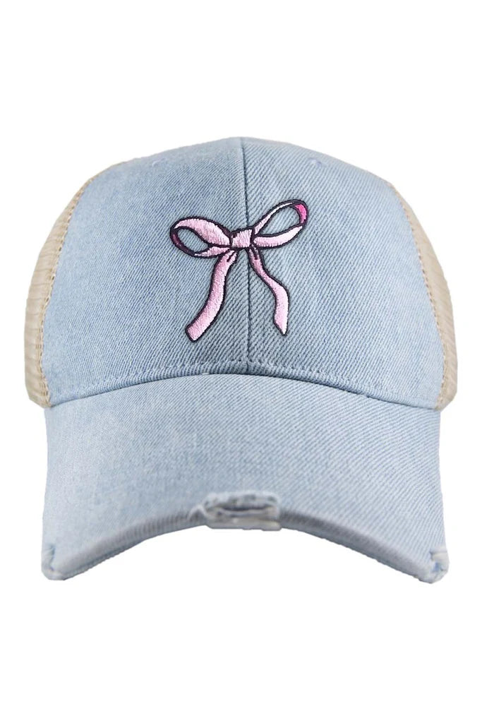 Denim Pink Bow Trucker Hat