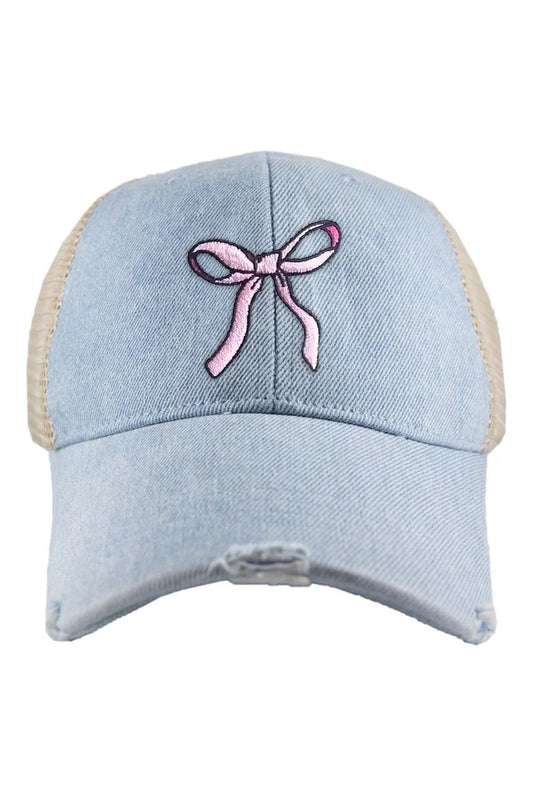 Denim Pink Bow Trucker Hat