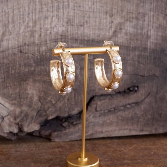 Gold and Pearl Hoop Earrings