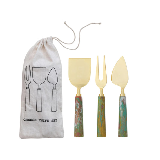 Cheese Knives w/ Marbled Resin Handles - Set of 3