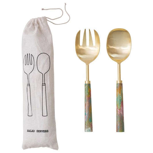 Salad Servers w/ Marbled Resin Handles - Set of 2