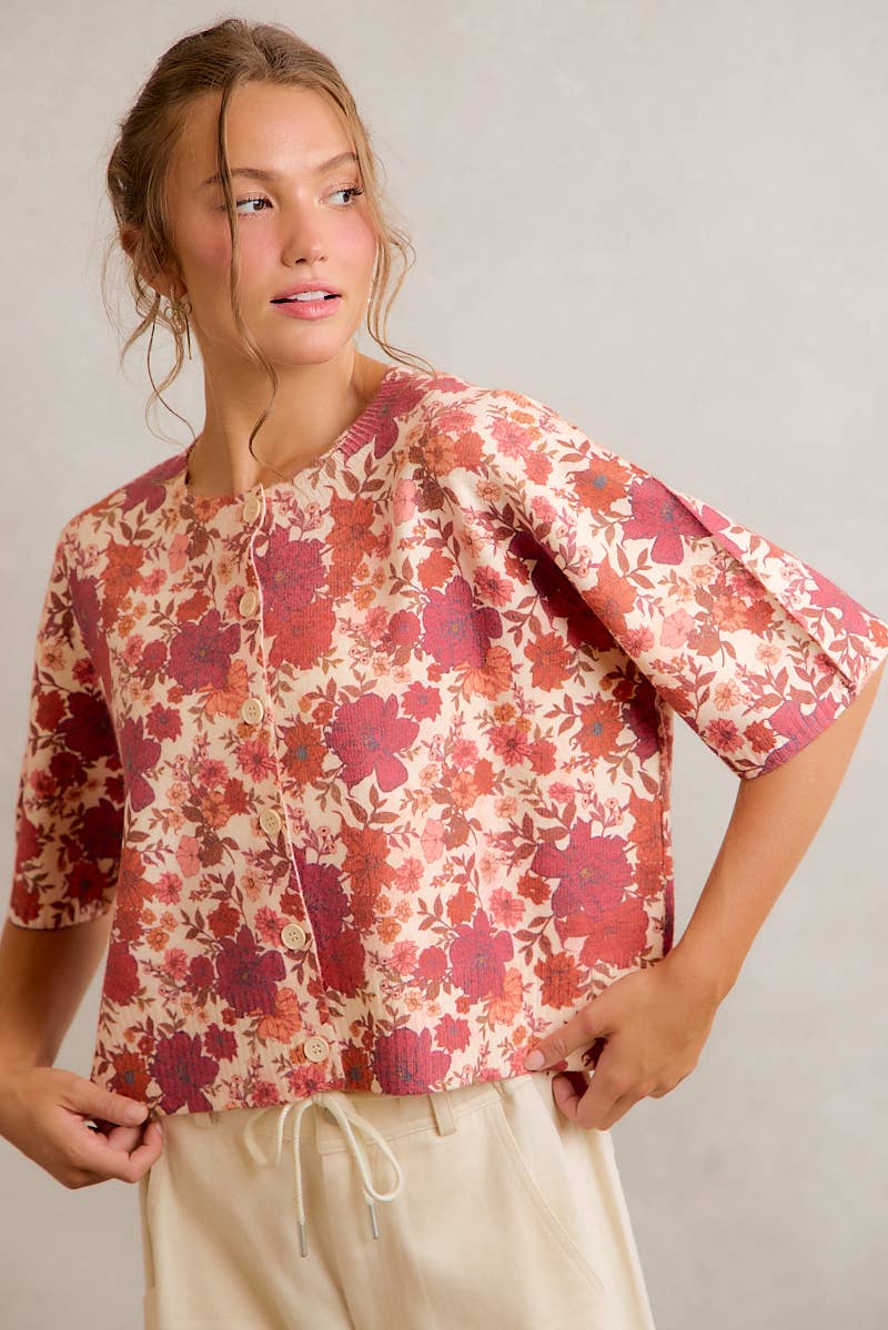 Regina Fall Floral Button Front Sweater
