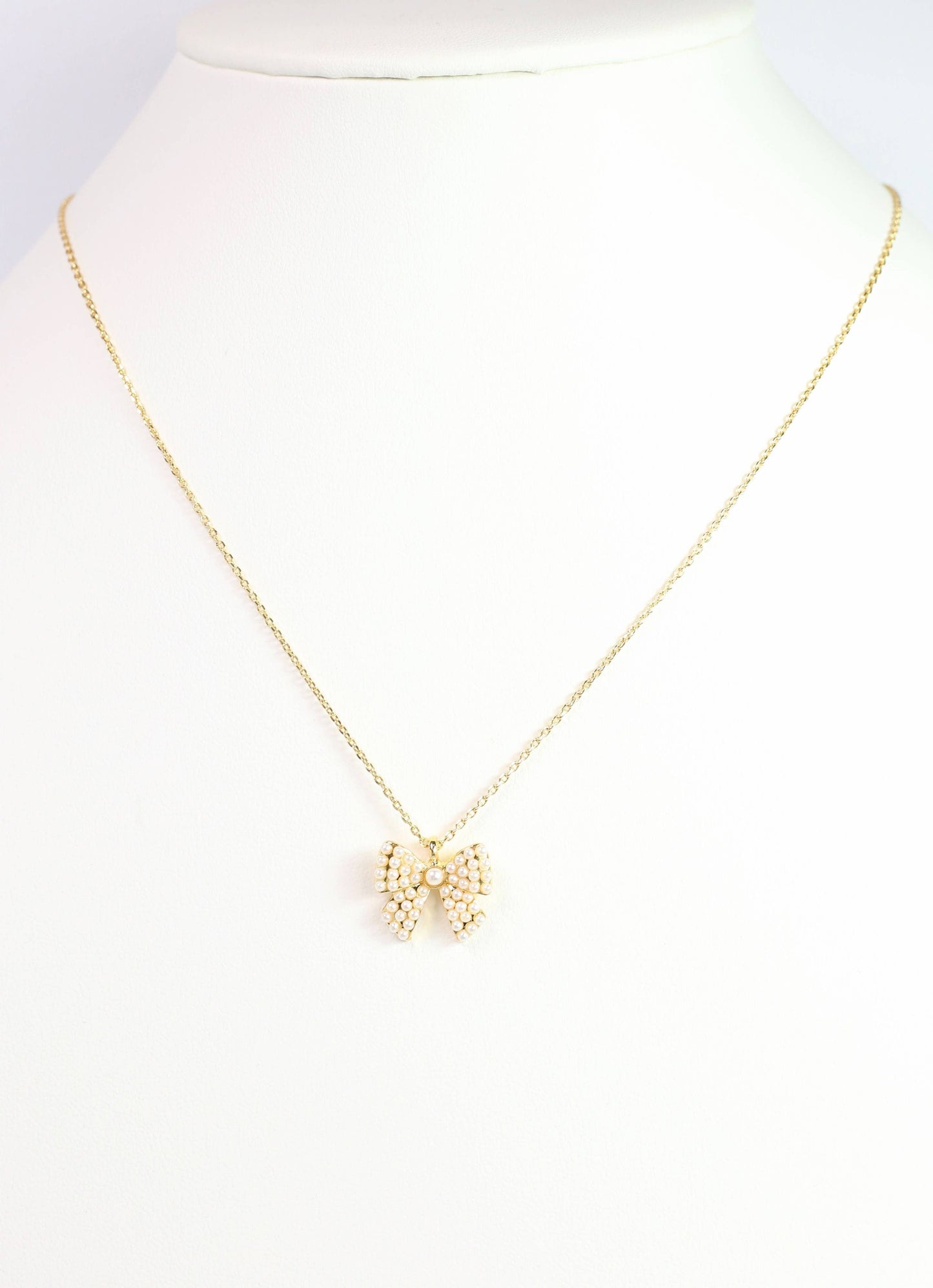 Caroline Hill Bennet Pearl Bow Necklace Gold