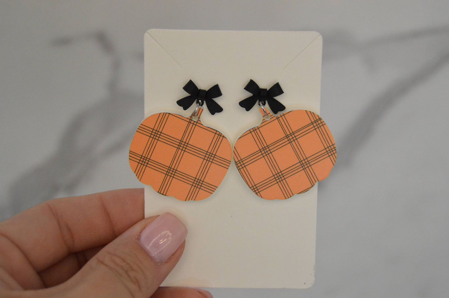 Plaid Pumpkin Earrings, Acrylic Earrings, Fall Earrings