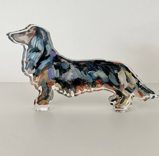 "Dachshund Black & Tan Long-Haired" Acrylic Shelfie