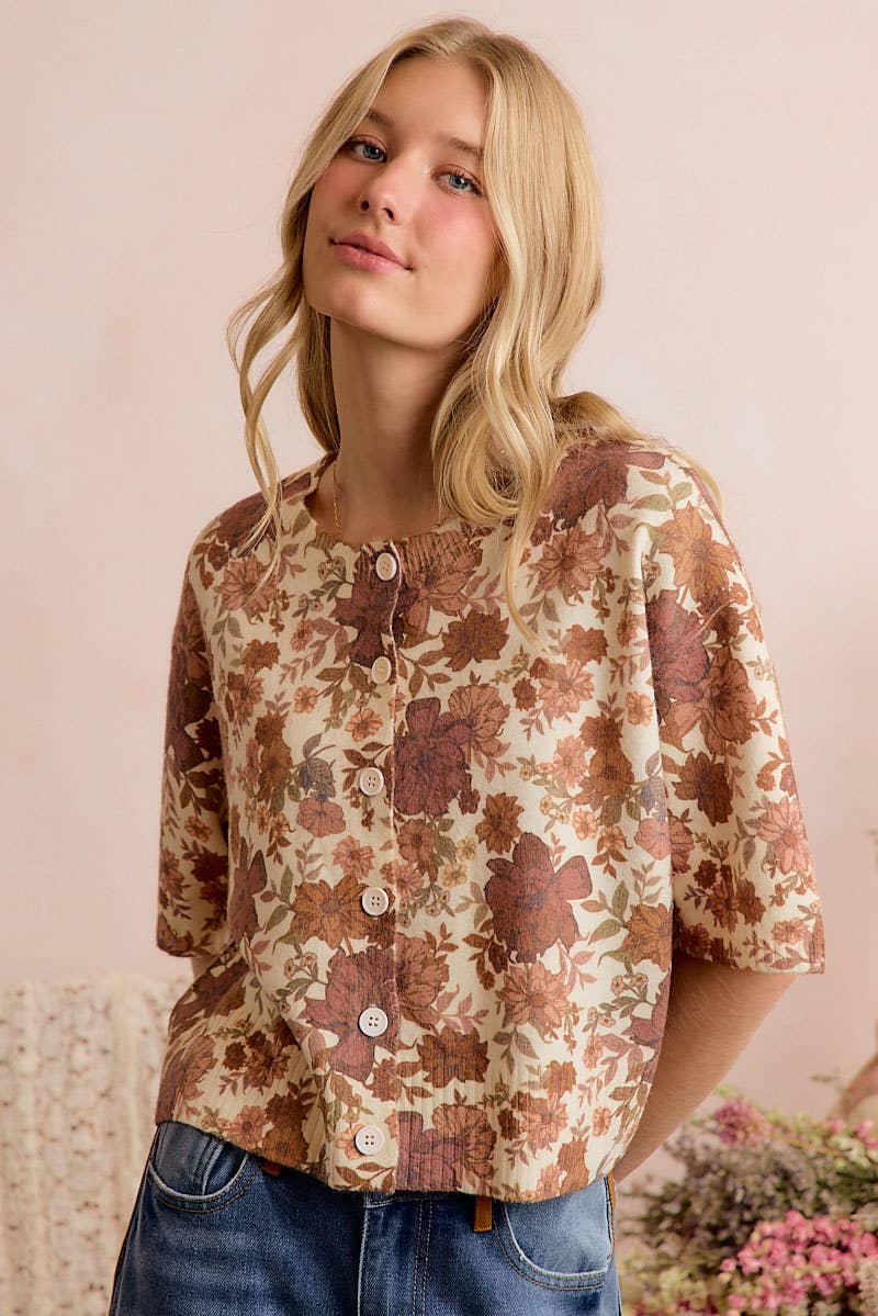 Regina Fall Floral Button Front Sweater