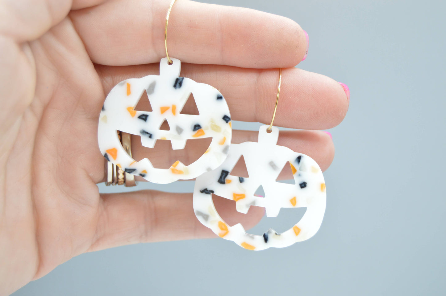 Jack-O-latern Pumpkin Halloween Earrings, Acrylic Earrings