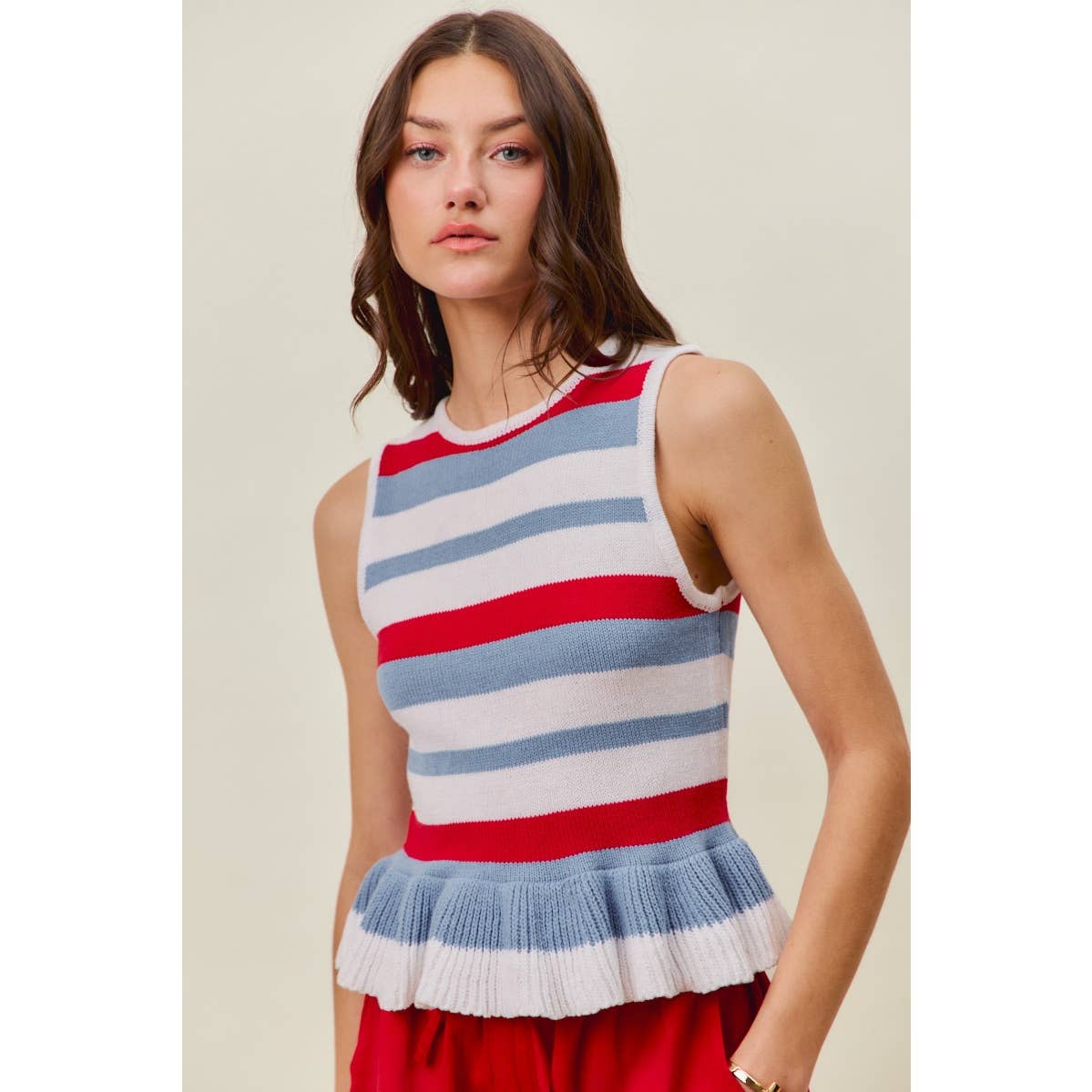 The Ginger Striped Sleeveless Sweater Top