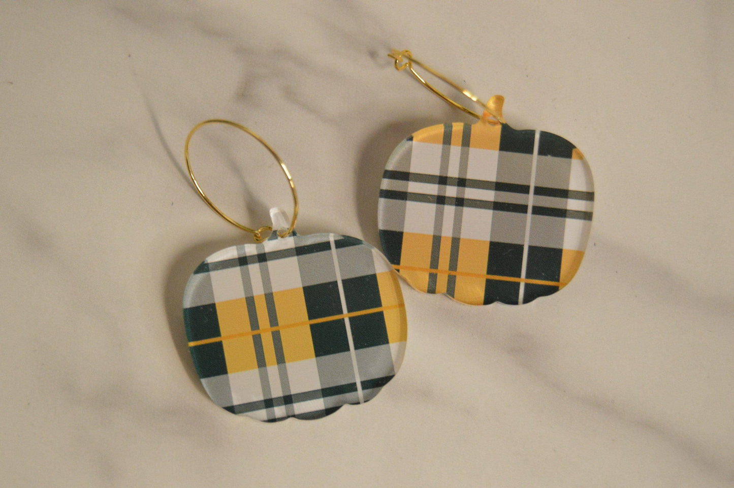 Pumpkin Earrings, Earrings, Fall Earrings, Dangle Earrings, Acrylic Earrings, Designer Plaid Earrings, Gifts for Her, Autumn Earrings