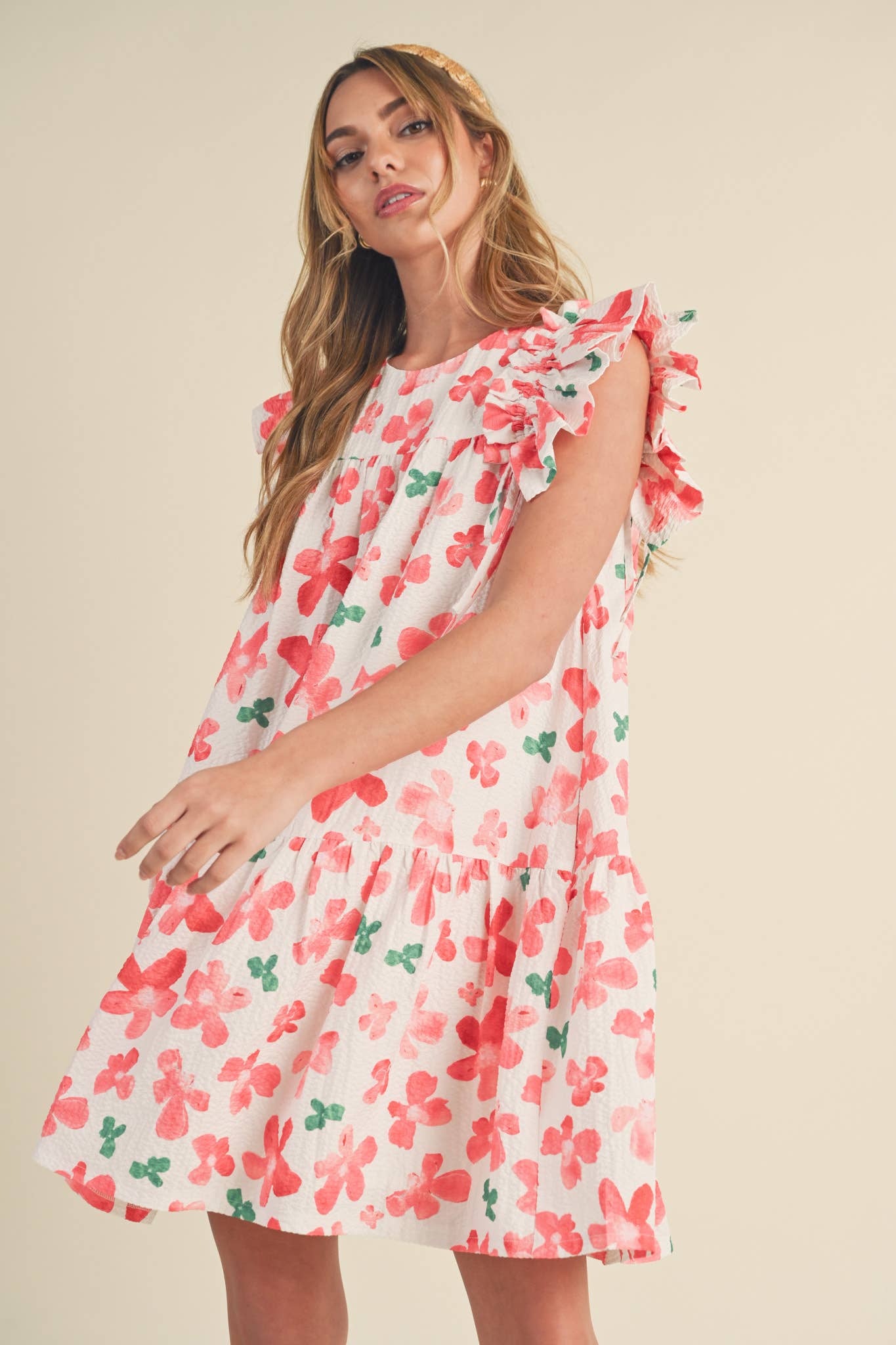 FLUTTER SLEEVE BABYDOLL MINI DRESS