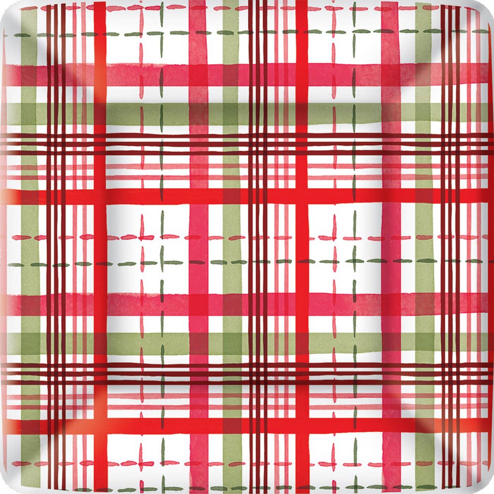 7" Square Paper Plate Pack of 8 Merry Berry Plaid Christmas