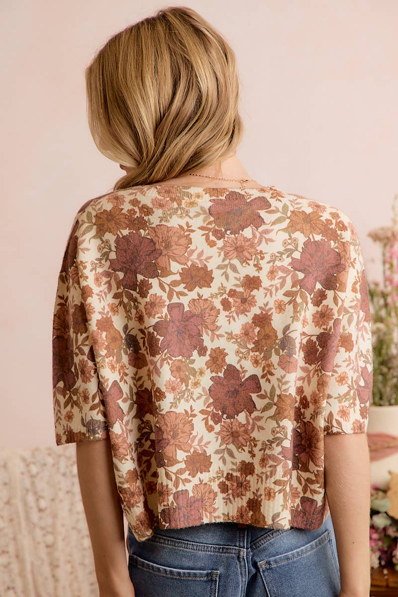 Regina Fall Floral Button Front Sweater