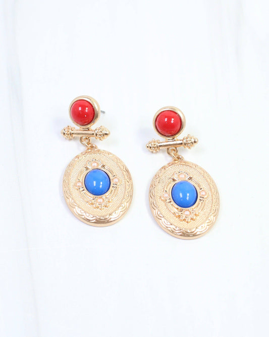 Beyan Oval Drop Earring - Blue & Red
