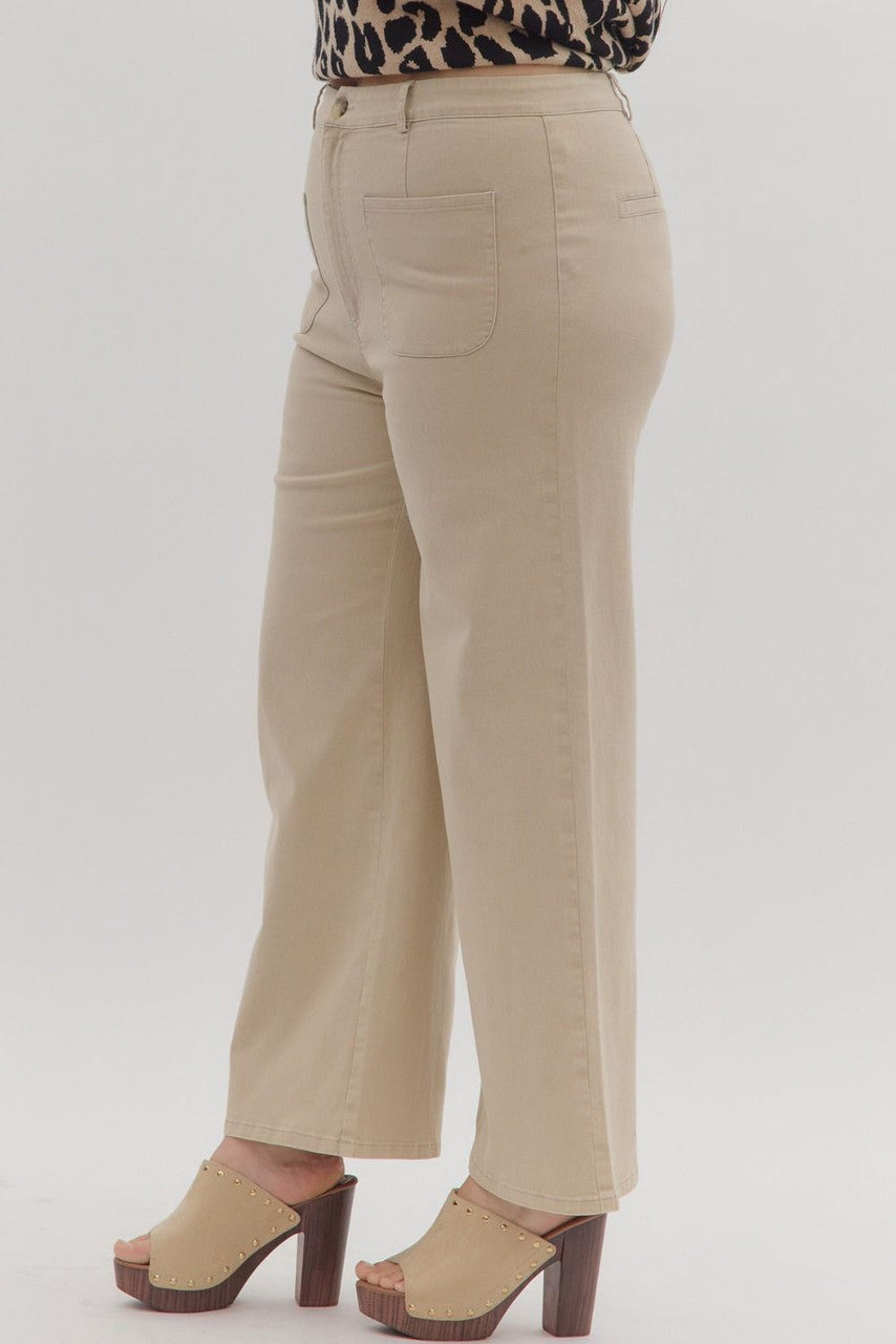 Entro Plus Size Stone Wide Leg Ankle Length Pants