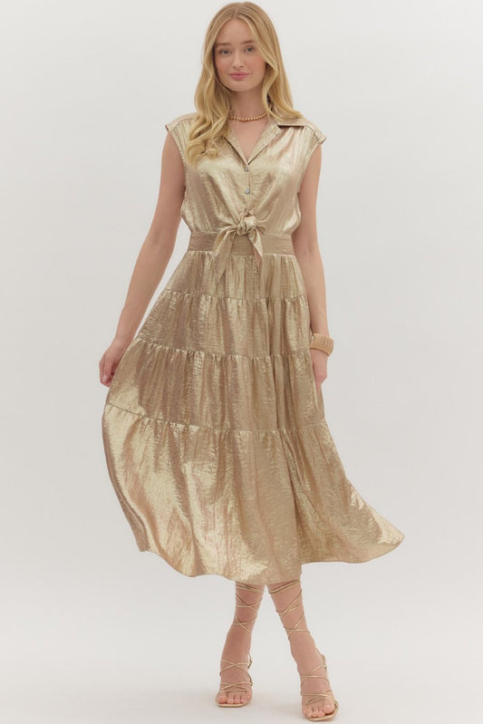 Gold Shimmer Midi Dress