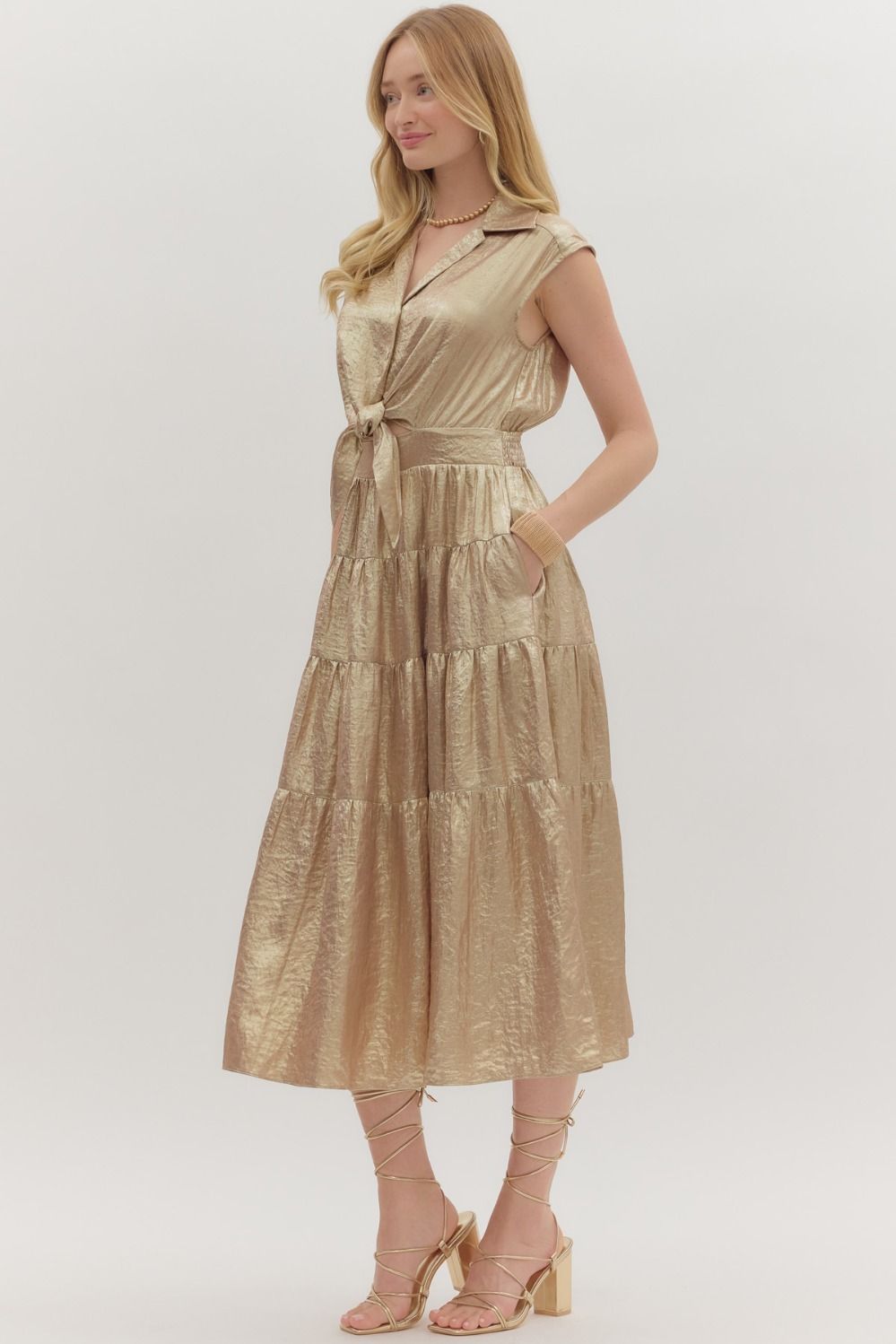 Gold Shimmer Midi Dress