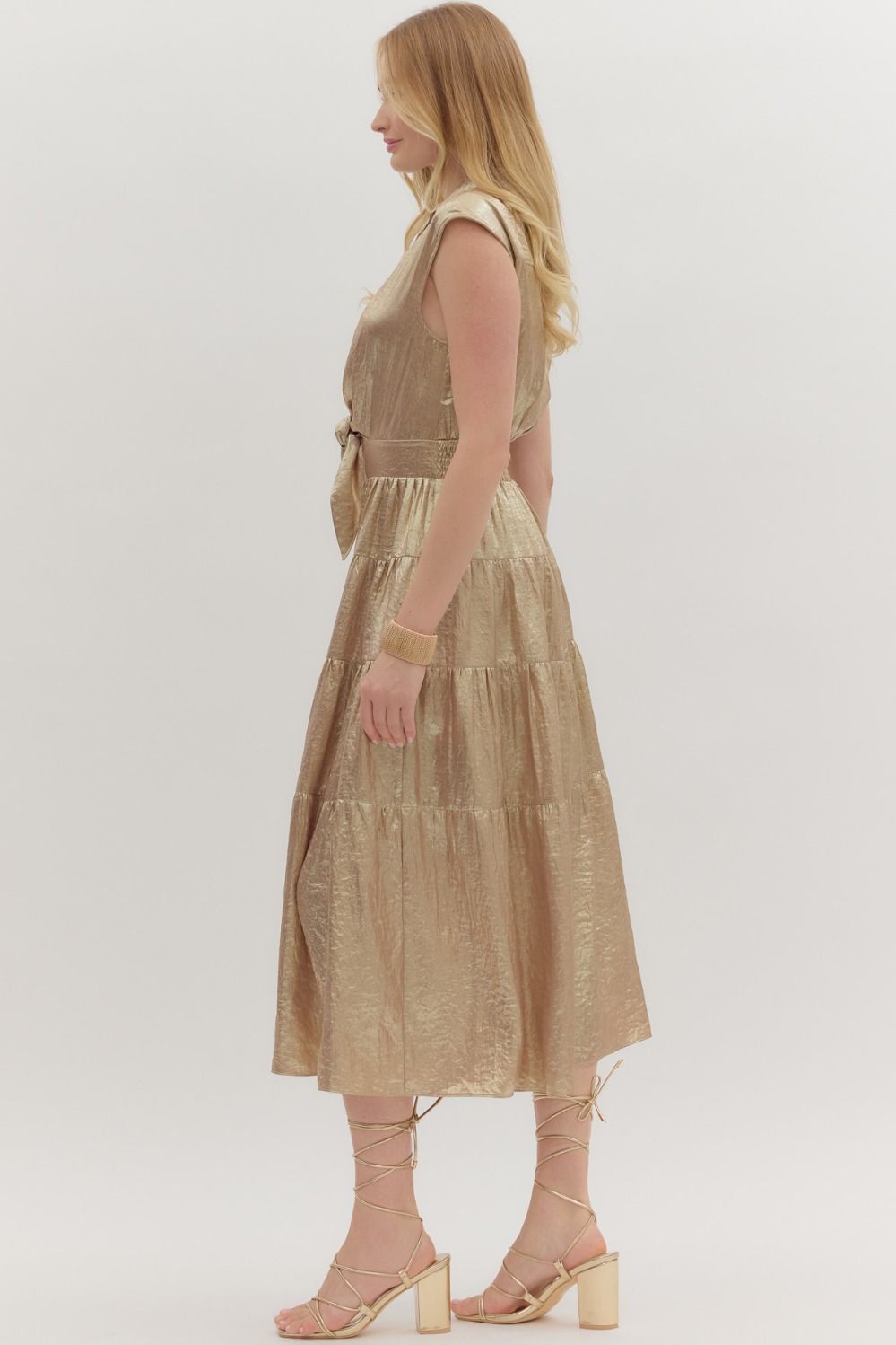 Gold Shimmer Midi Dress