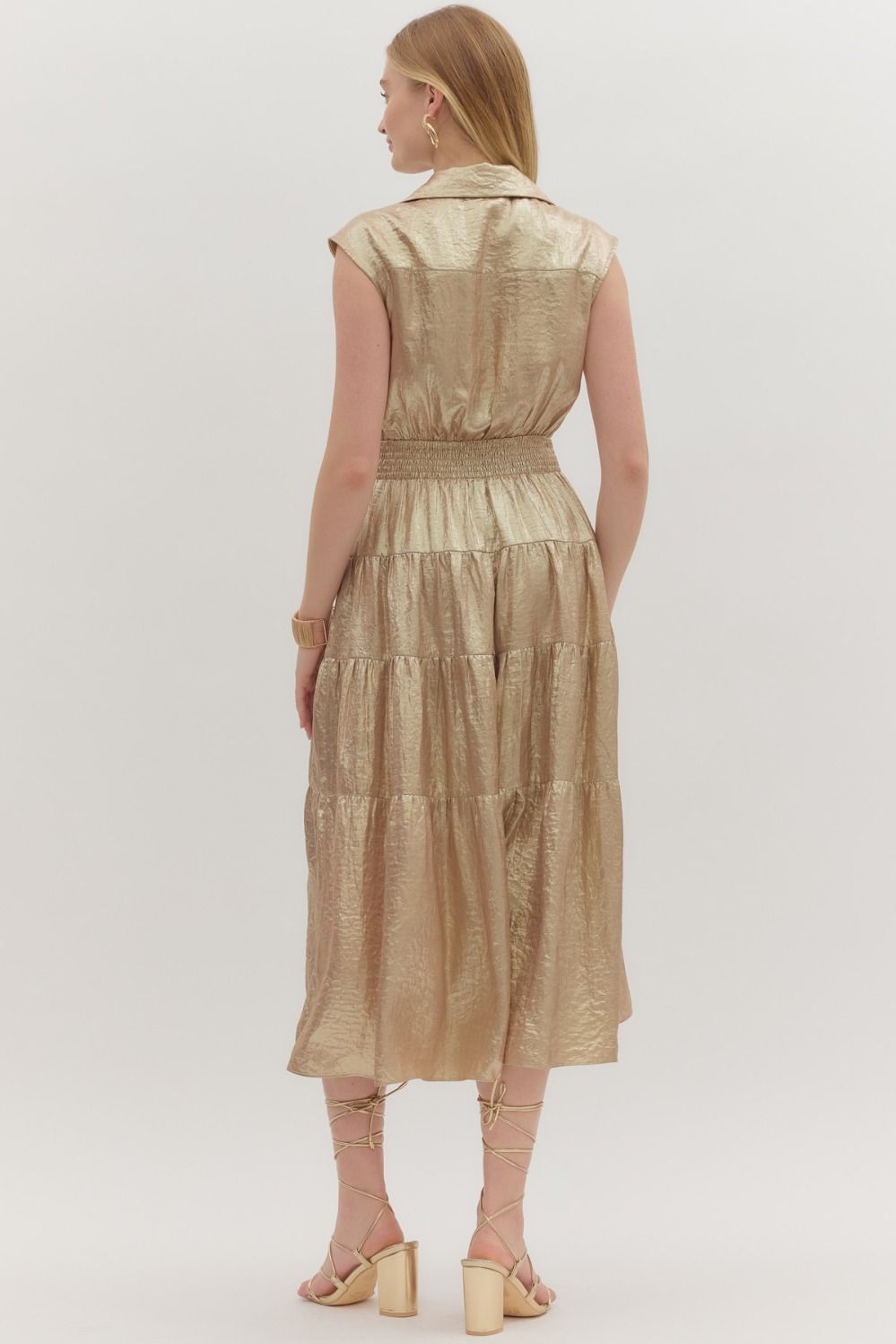 Gold Shimmer Midi Dress