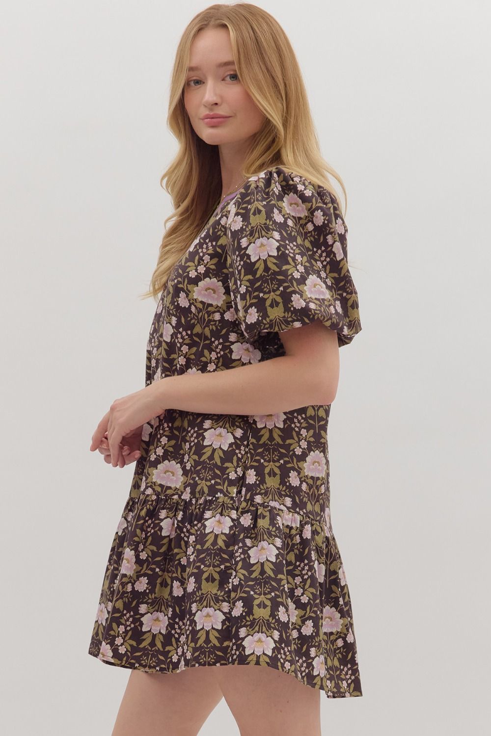 Fall Botanical Short Sleeve Mini Dress