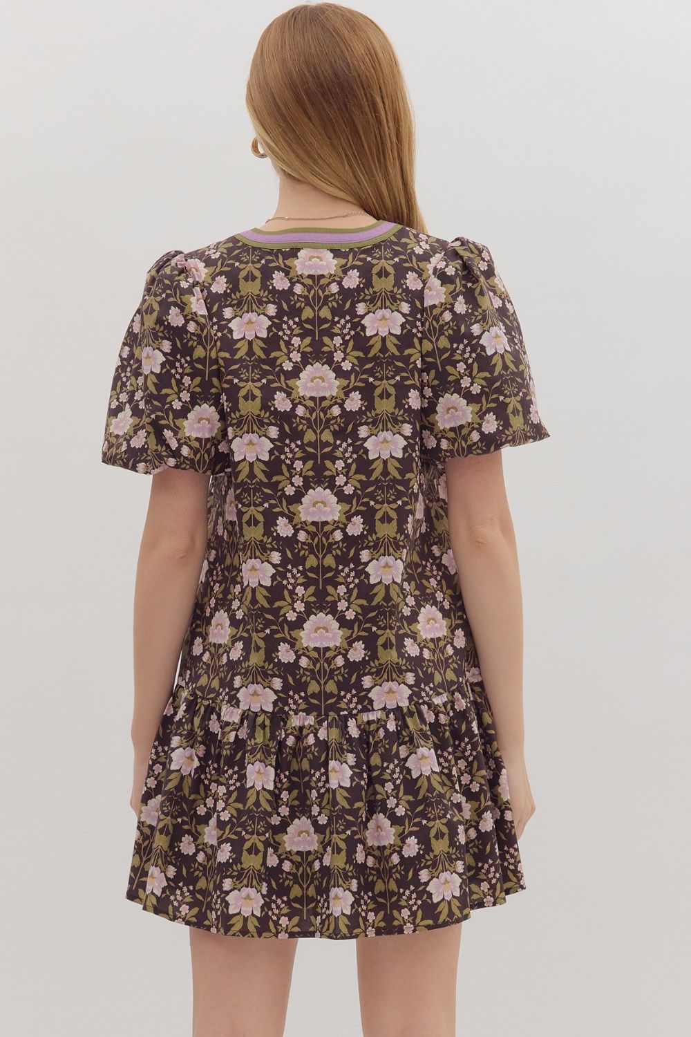 Fall Botanical Short Sleeve Mini Dress