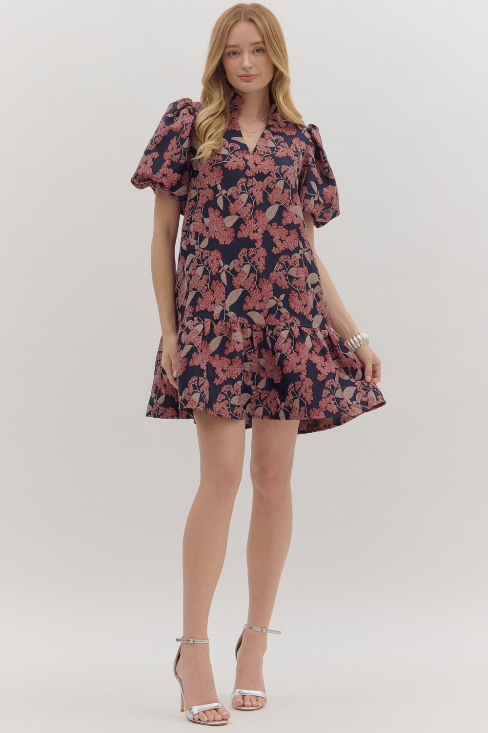 Botanical Puff Sleeve Mini Dress